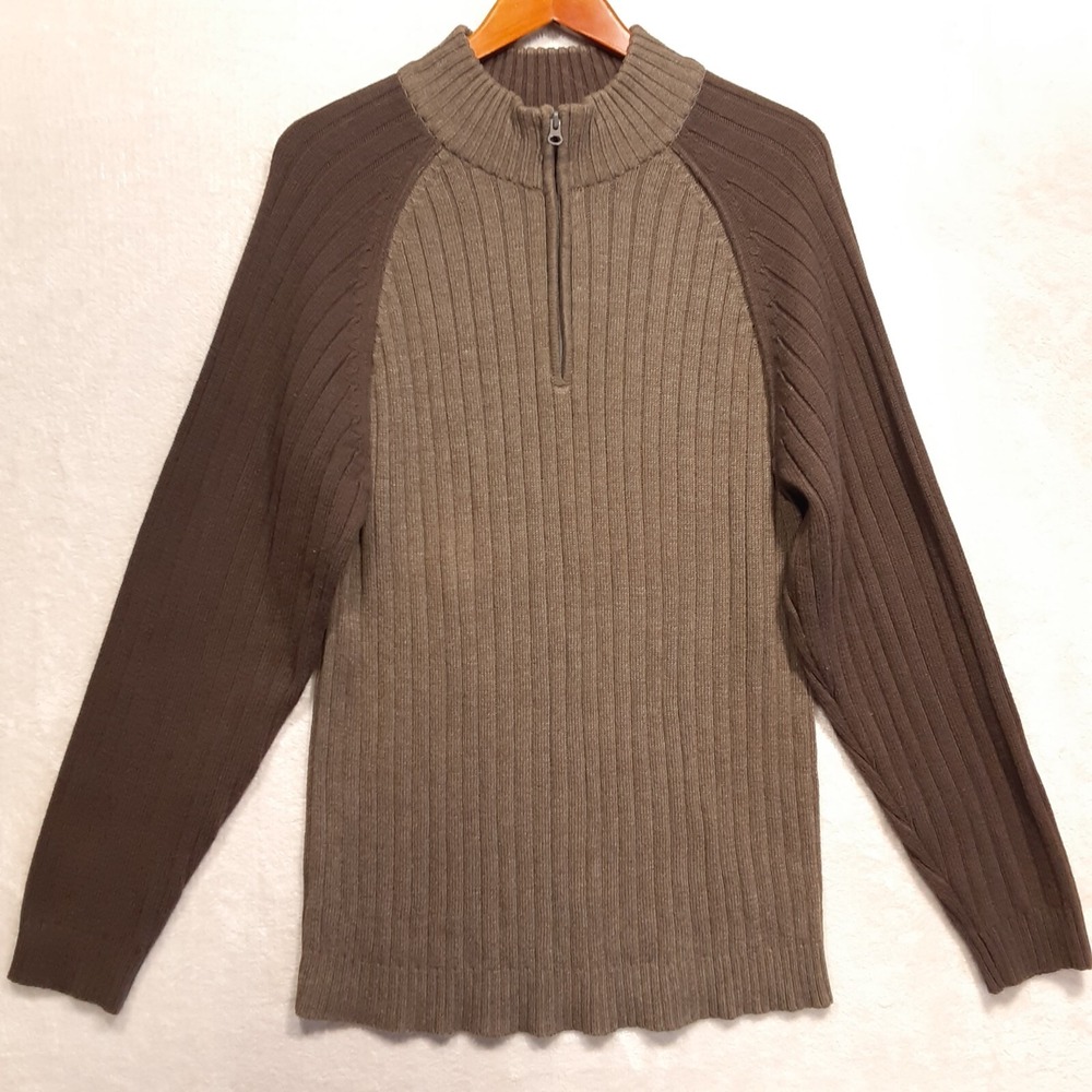 Xg Mens 1/4 Zip Acrylic Blend Sweater Sz.XL/Brown/Ribbed/Mock Neck/LS/Colorblock